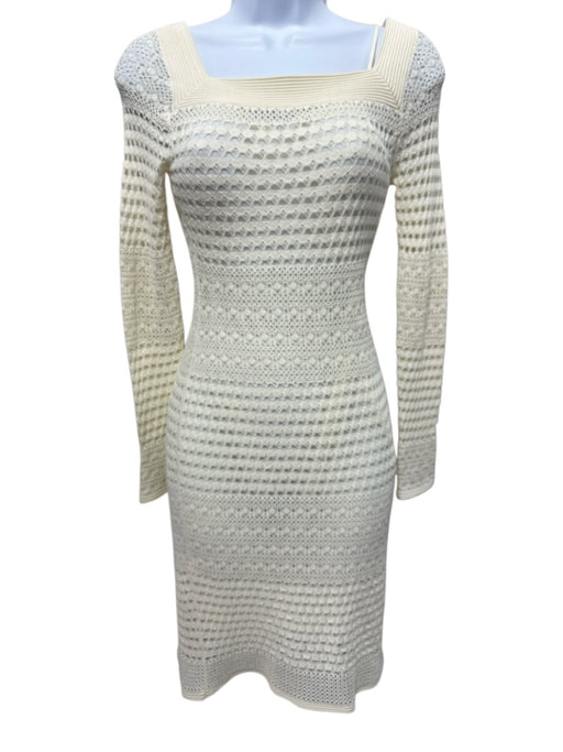 Tom Ford Size XS Cream White Viscose & Polyester Crochet Long Sleeve Mini Dress Cream White / XS