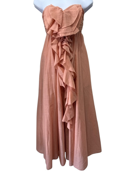 Zimmermann Size 0 Peach Pink Cotton Strapless Ruffle Shirred Back Dress Peach Pink / 0