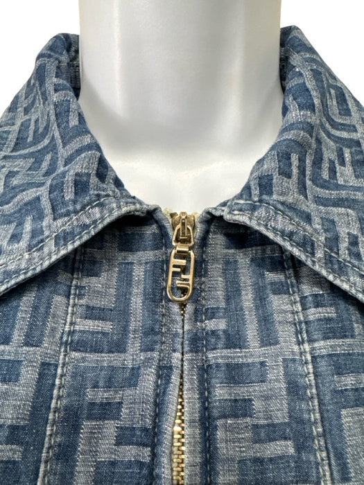 Fendi Size 36 Medium & light wash Cotton & Linen Zucca Monogram Chambray Jacket Medium & light wash / 36
