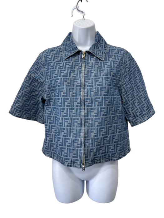 Fendi Size 36 Medium & light wash Cotton & Linen Zucca Monogram Chambray Jacket Medium & light wash / 36