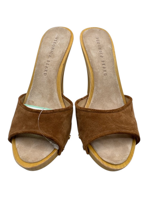 Veronica Beard Shoe Size 7 Tan Brown Leather Upper Suede Open Toe Sandal Mules Tan Brown / 7