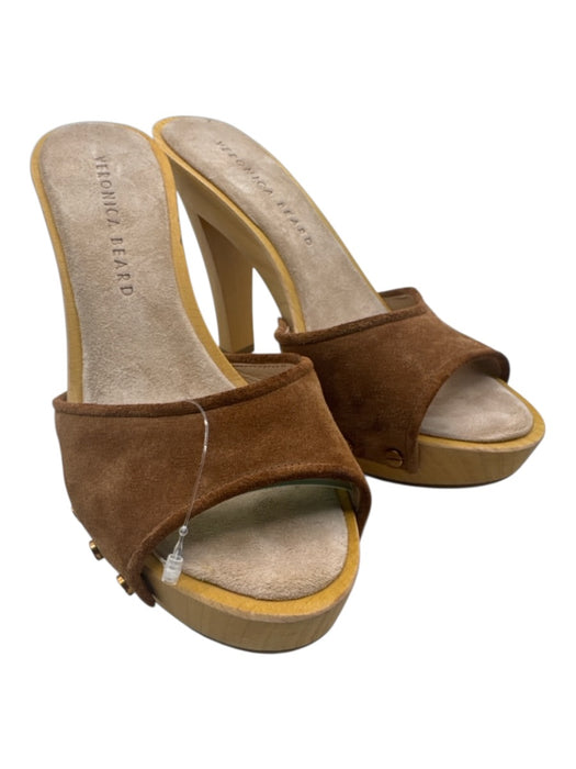 Veronica Beard Shoe Size 7 Tan Brown Leather Upper Suede Open Toe Sandal Mules Tan Brown / 7