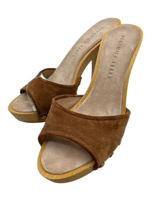 Veronica Beard Shoe Size 7 Tan Brown Leather Upper Suede Open Toe Sandal Mules Tan Brown / 7