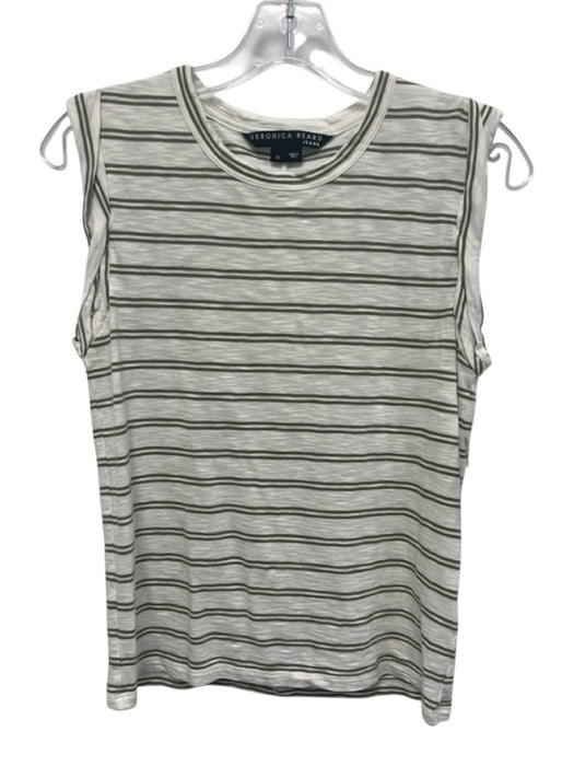 Veronica Beard Jeans Size XS White & Green Pima Cotton Cap Sleeve Folded Top White & Green / XS