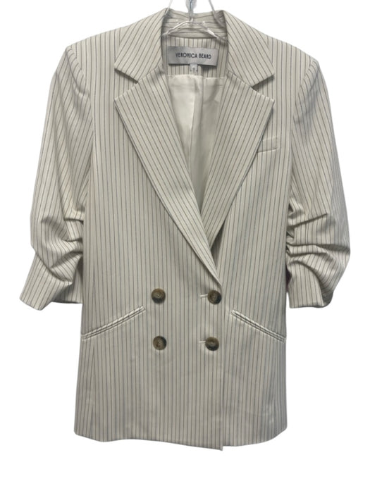 Veronica Beard Size 00 Cream, Brown, blue Polyester & Viscose Pin Stripe Jacket Cream, Brown, blue / 00