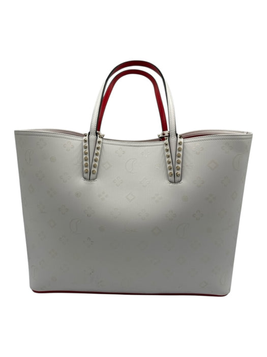 Christian Louboutin White, Cream & Red Leather Monogram Stud Detail Tote Bag White, Cream & Red / Large