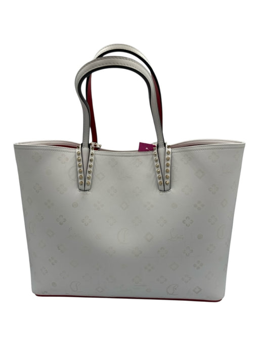 Christian Louboutin White, Cream & Red Leather Monogram Stud Detail Tote Bag White, Cream & Red / Large