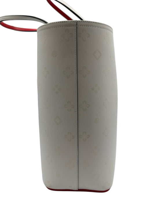 Christian Louboutin White, Cream & Red Leather Monogram Stud Detail Tote Bag White, Cream & Red / Large
