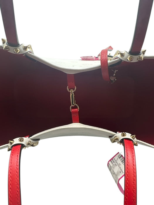 Christian Louboutin White, Cream & Red Leather Monogram Stud Detail Tote Bag White, Cream & Red / Large