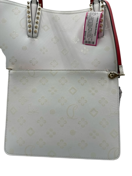 Christian Louboutin White, Cream & Red Leather Monogram Stud Detail Tote Bag White, Cream & Red / Large