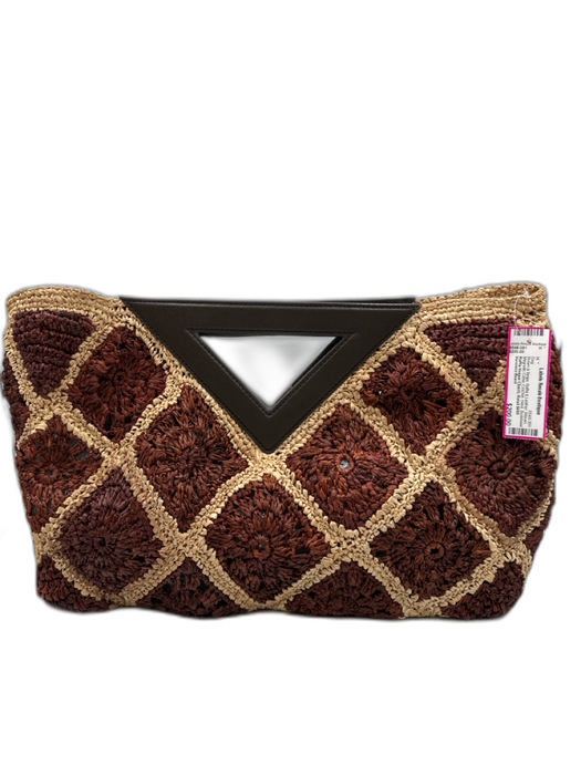 Veronica Beard Brown & Beige Raffia & Leather Woven Magnetic Close Crochet Bag Brown & Beige