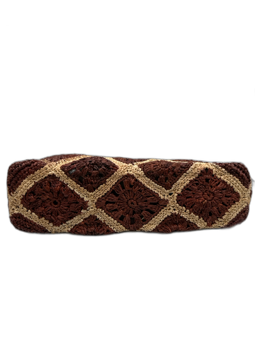 Veronica Beard Brown & Beige Raffia & Leather Woven Magnetic Close Crochet Bag Brown & Beige