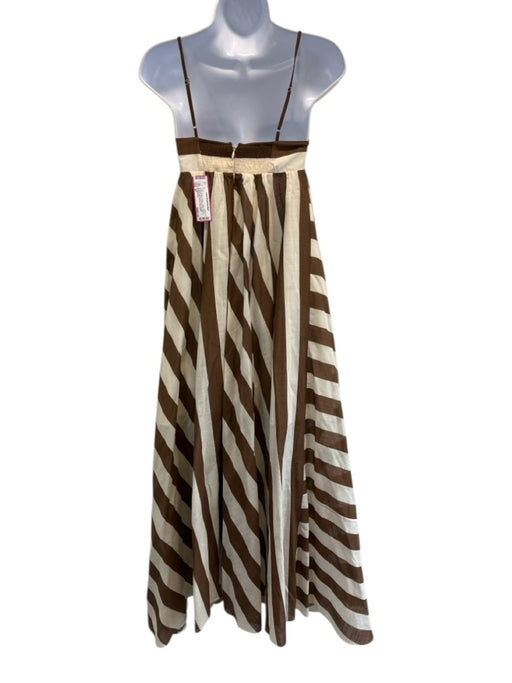 Zimmermann Size 0P Cream White & Brown Cotton Striped Spaghetti Strap Dress Cream White & Brown / 0P