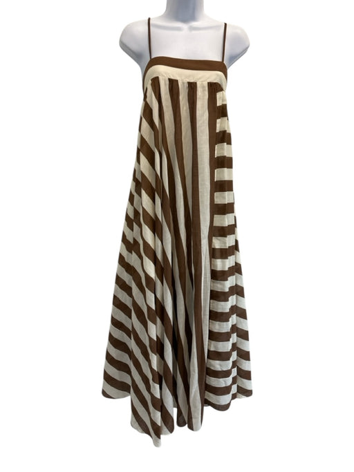Zimmermann Size 0P Cream White & Brown Cotton Striped Spaghetti Strap Dress Cream White & Brown / 0P