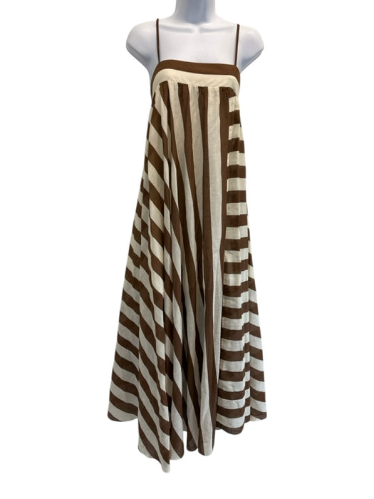 Zimmermann Size 0P Cream White & Brown Cotton Striped Spaghetti Strap Dress Cream White & Brown / 0P