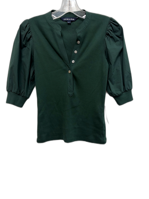 Veronica Beard Size XXS Green Cotton Long Sleeve 1/2 Button Ribbed Top Green / XXS
