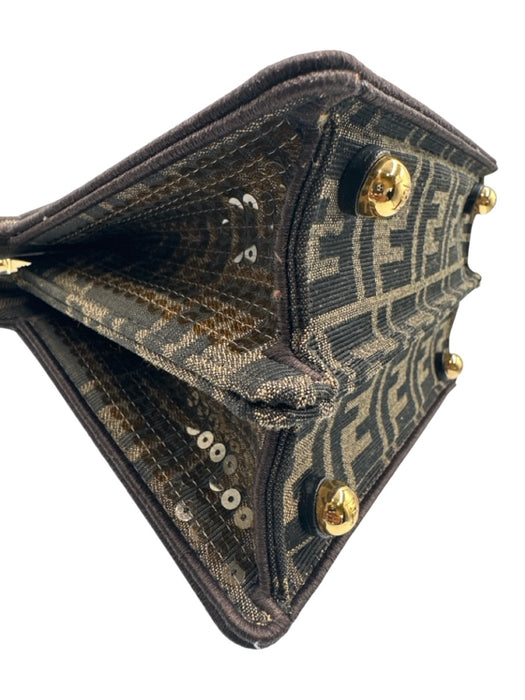 Fendi Brown Canvas Sequin Zucca Monogram Top Handle Crossbody Bag Brown / S