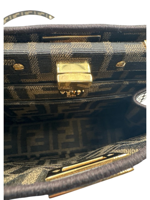 Fendi Brown Canvas Sequin Zucca Monogram Top Handle Crossbody Bag Brown / S