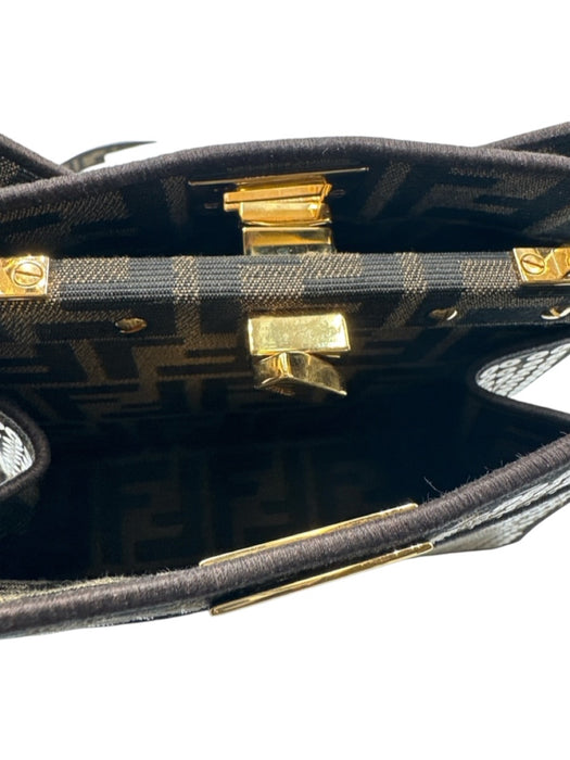 Fendi Brown Canvas Sequin Zucca Monogram Top Handle Crossbody Bag Brown / S