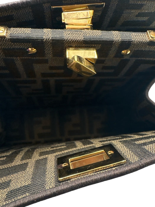 Fendi Brown Canvas Sequin Zucca Monogram Top Handle Crossbody Bag Brown / S