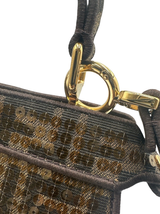 Fendi Brown Canvas Sequin Zucca Monogram Top Handle Crossbody Bag Brown / S