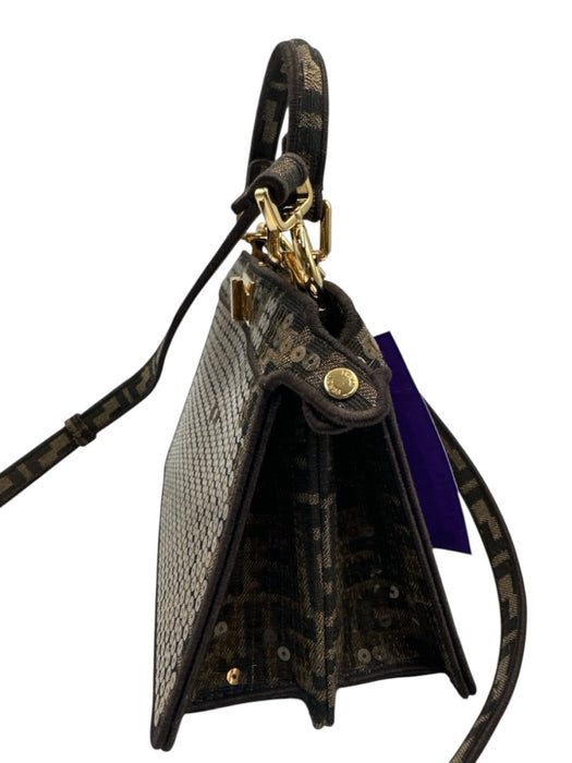 Fendi Brown Canvas Sequin Zucca Monogram Top Handle Crossbody Bag Brown / S