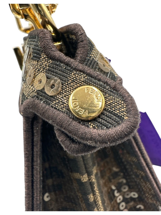 Fendi Brown Canvas Sequin Zucca Monogram Top Handle Crossbody Bag Brown / S