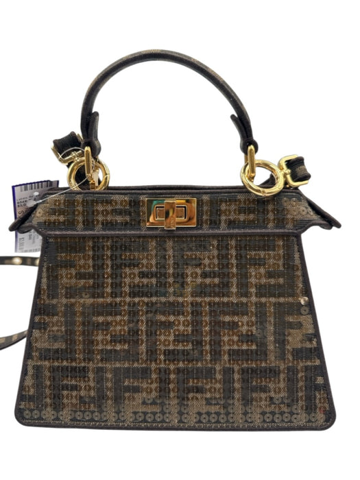 Fendi Brown Canvas Sequin Zucca Monogram Top Handle Crossbody Bag Brown / S