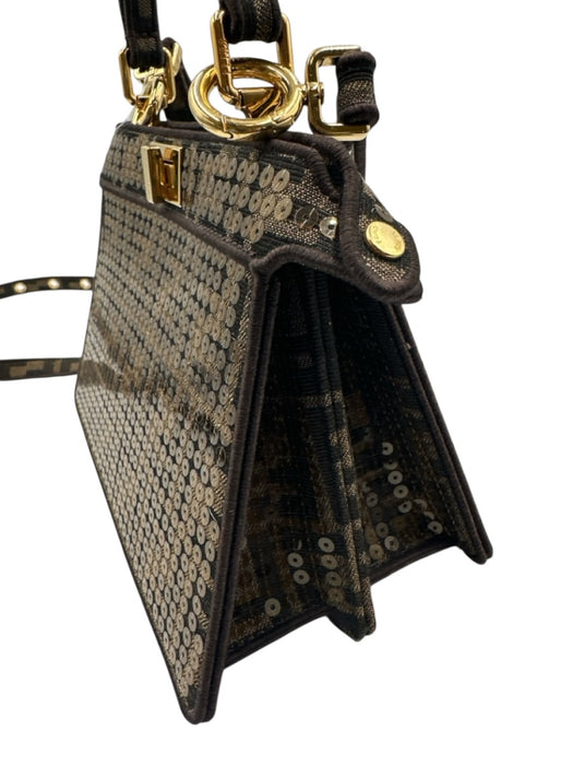 Fendi Brown Canvas Sequin Zucca Monogram Top Handle Crossbody Bag Brown / S