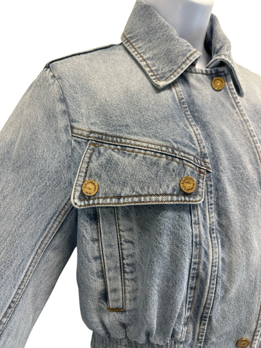 Zimmermann Size 0 Light Wash Cotton Bomber Cropped Elastic Hem Jacket Light Wash / 0