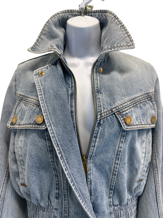 Zimmermann Size 0 Light Wash Cotton Bomber Cropped Elastic Hem Jacket Light Wash / 0