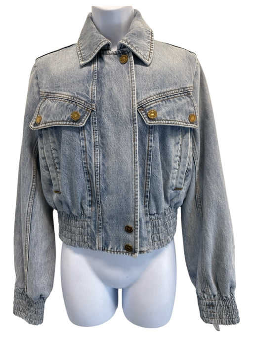 Zimmermann Size 0 Light Wash Cotton Bomber Cropped Elastic Hem Jacket Light Wash / 0