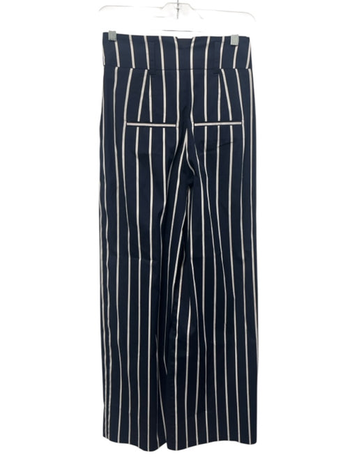 Veronica Beard Size 00 Navy Blue & White Cotton Blend Striped Front Pleat Pants Navy Blue & White / 00