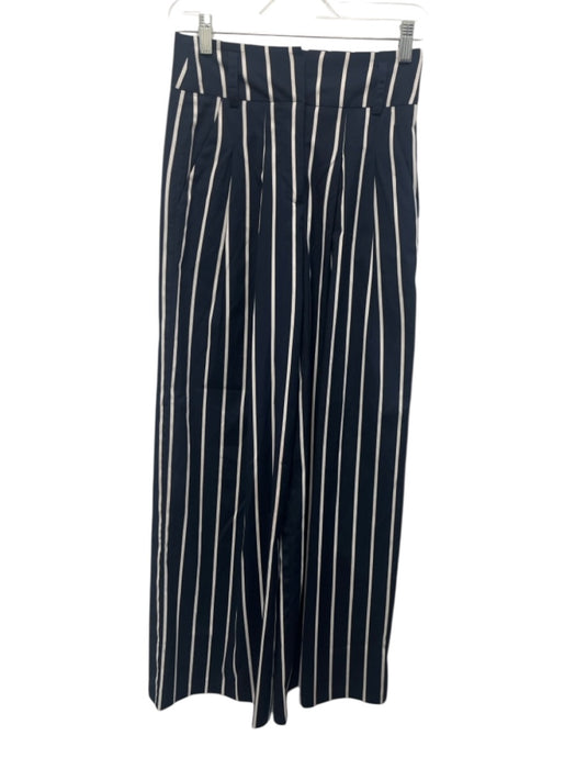 Veronica Beard Size 00 Navy Blue & White Cotton Blend Striped Front Pleat Pants Navy Blue & White / 00