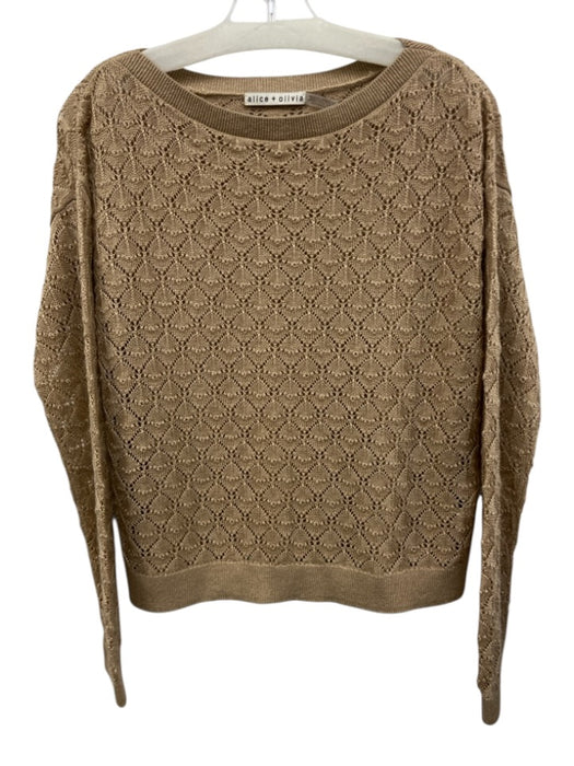 Alice + Olivia Size XS Beige Linen Blend Long Sleeve Open Knit Boat Neck Sweater Beige / XS