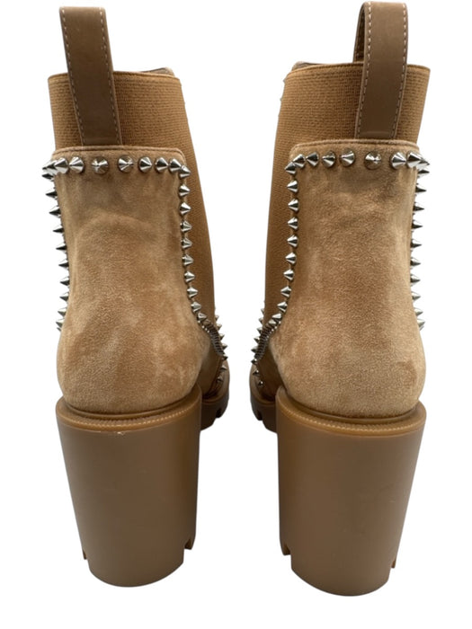 Christian Louboutin Shoe Size 37.5 Tan Brown & Silver Suede Upper Spikes Boots Tan Brown & Silver / 37.5