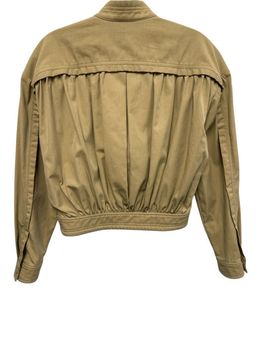 Ronny Kobo Size XS Khaki Beige Cotton Blend Gathered Zip Front Cropped Jacket Khaki Beige / XS