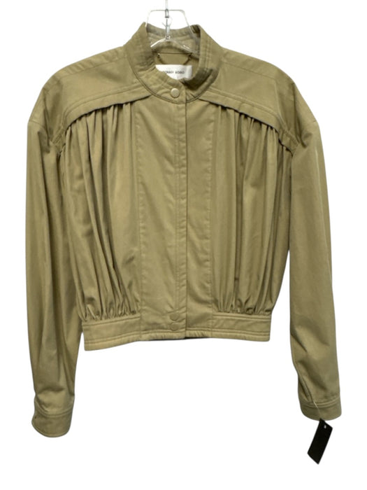 Ronny Kobo Size XS Khaki Beige Cotton Blend Gathered Zip Front Cropped Jacket Khaki Beige / XS