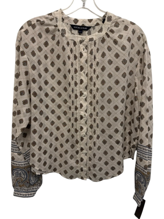 Veronica Beard Size XS Cream White & Brown Cotton Blend Lattice Print Top Cream White & Brown / XS