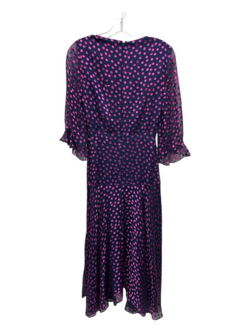 Saloni Size 2 Blue & Magenta Silk & Rayon Surplice V Neck Sheer Detail Dress Blue & Magenta / 2