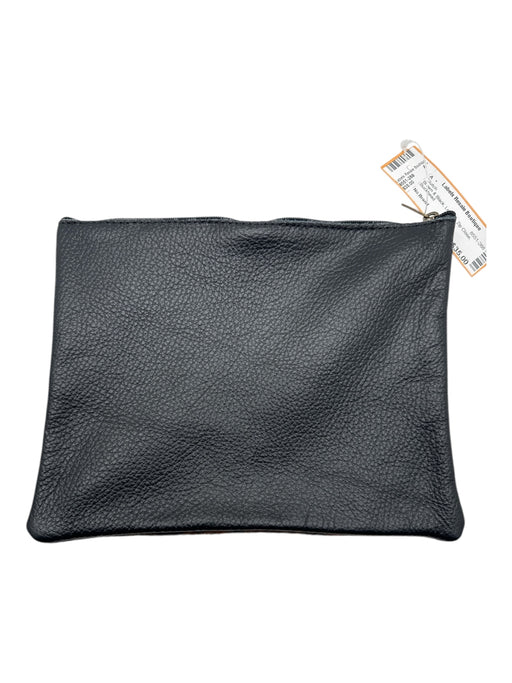 No Brand Brown & Black Leather Zip Close Clutch Brown & Black