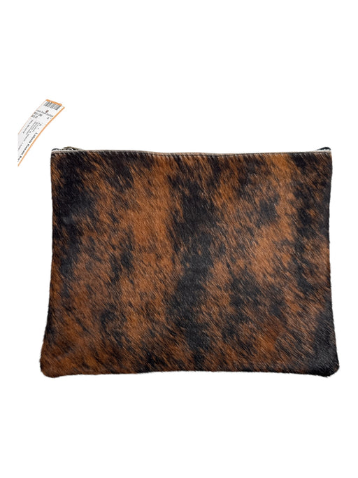 No Brand Brown & Black Leather Zip Close Clutch Brown & Black