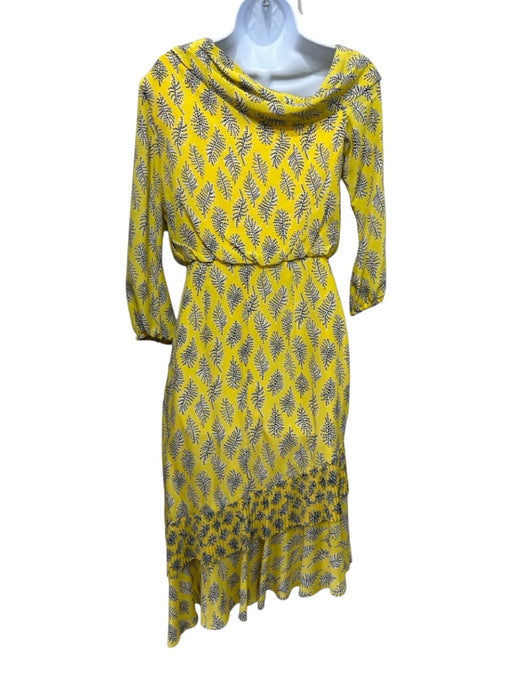 Saloni Size 2 Yellow, Black, White Silk Wide Neck Asymmetic Printed Dress Yellow, Black, White / 2