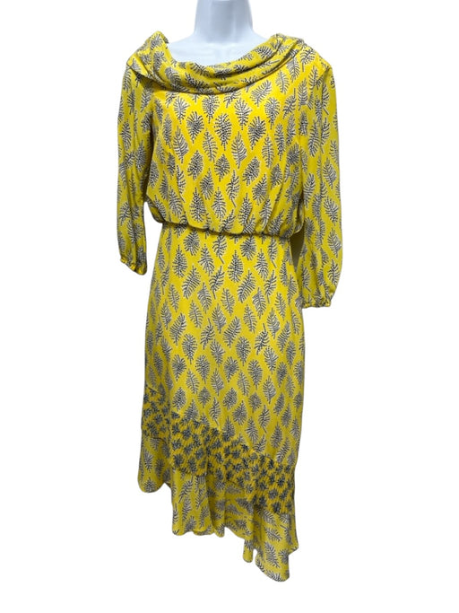 Saloni Size 2 Yellow, Black, White Silk Wide Neck Asymmetic Printed Dress Yellow, Black, White / 2