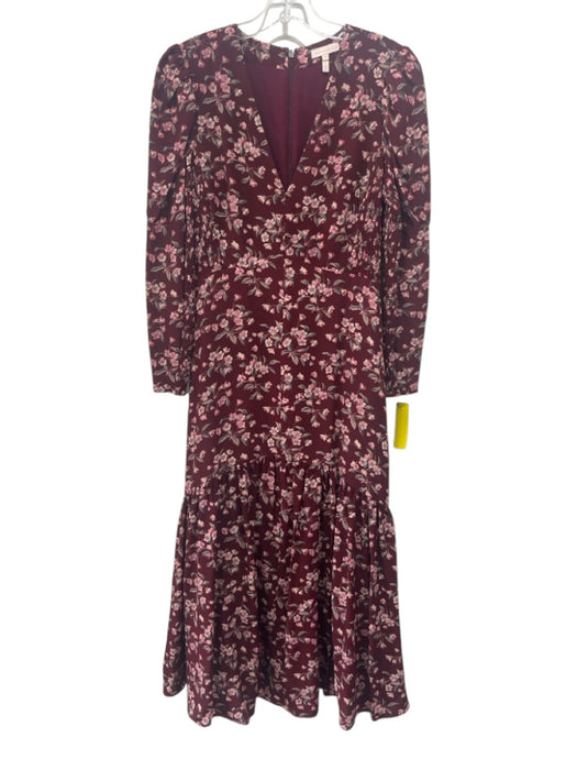 Rebecca Taylor Size 0 Burgundy & multi Silk & Polyester floral print Dress Burgundy & multi / 0