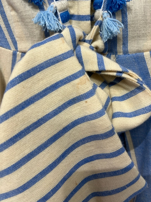 Dodo Bar Or Size S Cream & Blue Cotton Striped Tassels V Neck Tie Front Dress Cream & Blue / S
