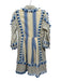 Dodo Bar Or Size S Cream & Blue Cotton Striped Tassels V Neck Tie Front Dress Cream & Blue / S