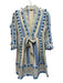 Dodo Bar Or Size S Cream & Blue Cotton Striped Tassels V Neck Tie Front Dress Cream & Blue / S