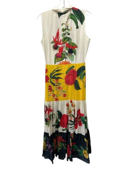 Carolina K Size XS Cream & Multi Cotton Blend floral print 1/4 Button Maxi Dress Cream & Multi / XS