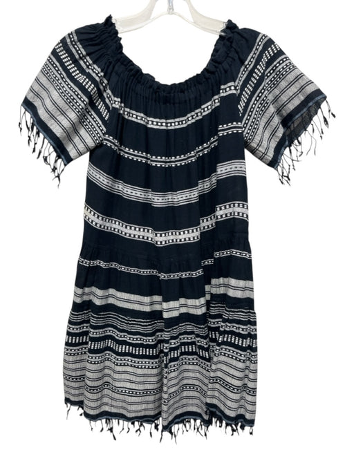 LemLem Size XS Black & White Cotton Off Shoulder Tassel Detail Above knee Dress Black & White / XS